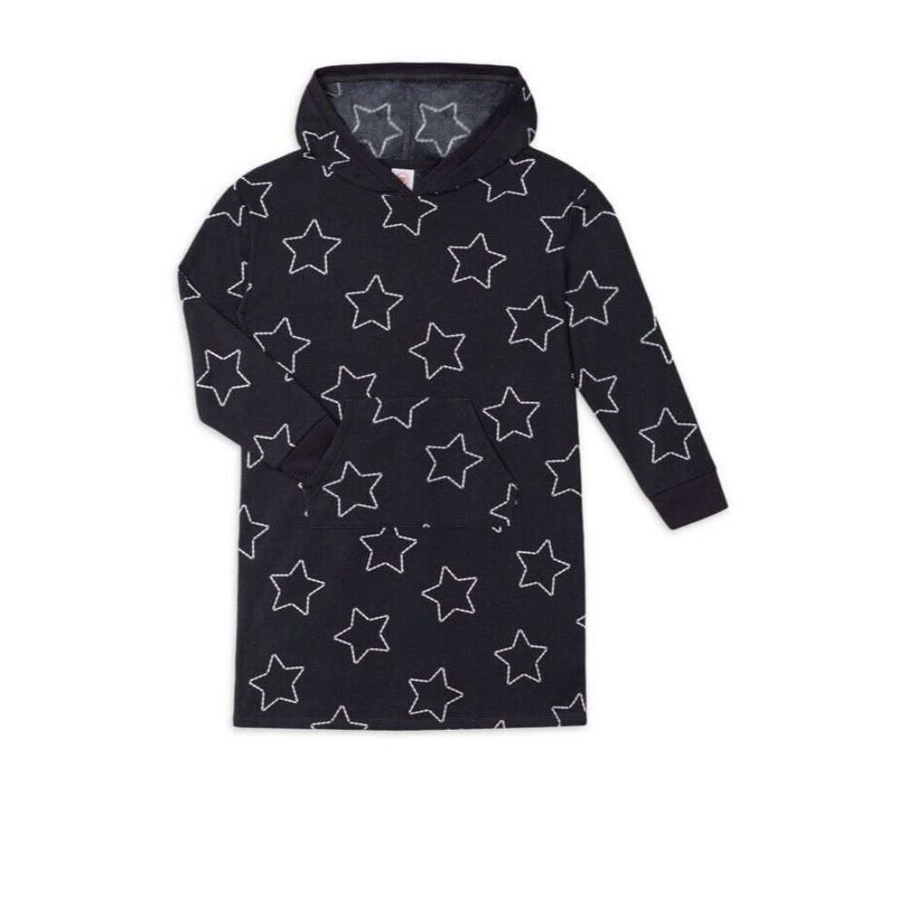 Wonder Nation Girls Fleece Hooded Sleep Night Gown Star Pouch Pocket Size XS 4-5